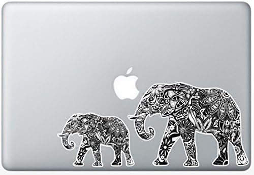 Flower Elephant Black and White - 5 Inch - Apple Macbook Laptop Decal / Sticker with Free 3 inch Black and White Elephant Decal / Sticker