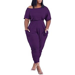 acelyn Plus Size Jumpsuits for Women Casual Rompers with Pockets for Summer | Women's Loose Fit Overalls, Sexy Off Shoulder O