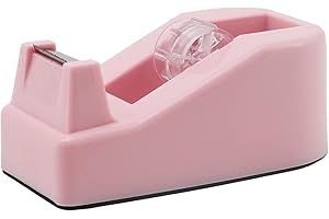 ROSEUP Desktop Tape Dispenser Heavy Duty Desk Accessories Floral Office Tape Dispensers, Weighted Non-Skid Base, Macaron Pink