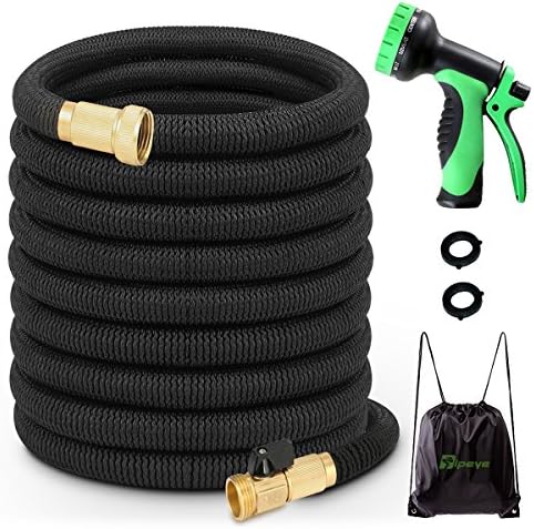 TIPEYE 50FT Expandable Garden Hose with 10 Functions Spray Nozzle 2017 Newest Stronger Double-Layer Natural latex Inner Tube Prevent Leaking 3/4" Expanding Solid Brass Water Hose Pipe
