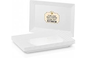 6 Pack Extra Large Plastic Serving Trays for Party - 16 x 11 White Large Serving Tray - Heavy Duty White Plastic Trays for Fo
