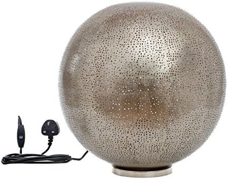 New Buyer Bazaar Moroccan/Marrakesh Ball in Mesh Etching,Handmade Globe lamp, Indoor Bedside Light, Iron, Silver, E27, 40 Watts, LED [Energy Class A++]