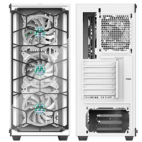 MUSETEX - ATX Mid-Tower PC Gaming Case - 6pcs 120mm Fans Digital ARGB Lighting - 2 Tempered Glass Panels USB3.0 - White Frame - Computer Chassis Desktop Case?907W6W?
