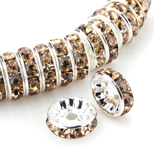 RUBYCA 100pcs Round Rondelle Spacer Charm Bead 4mm Silver Tone Light Colorado Fine Czech Crystal DIY