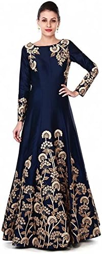 Granthi Creation Women's Taffeta Silk Semi-Stitched Anarkali Gown (Red)