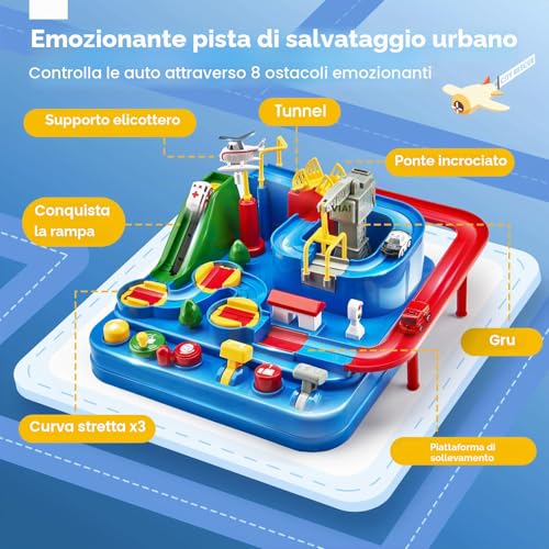 hahaland Track Cars Games Kids 3 4 5 Years Old Race Track Toy Set with Helicopter and 3 Car Educational Toys for Kids Gift