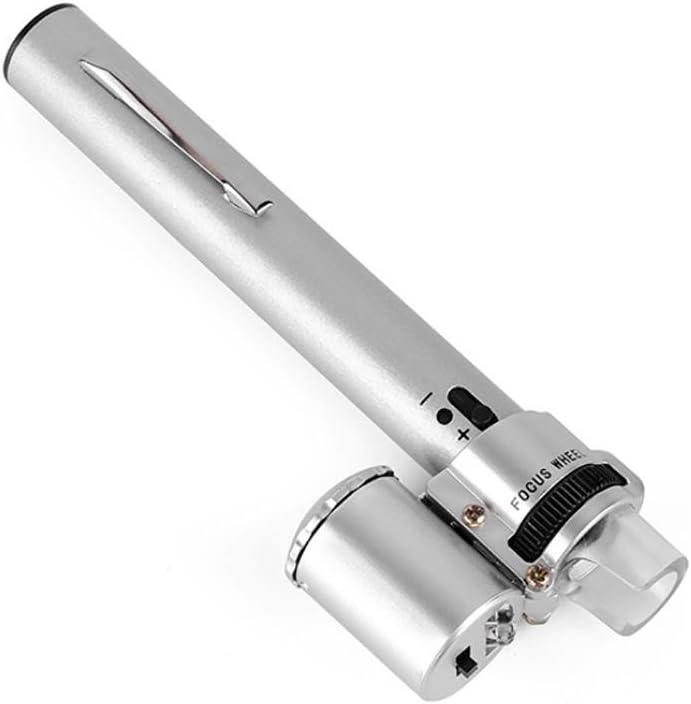 G&M Magnifier 100X Jewelry Gem Handheld Pocket Loupe Mini Pen Microscopes With LED Light Silver