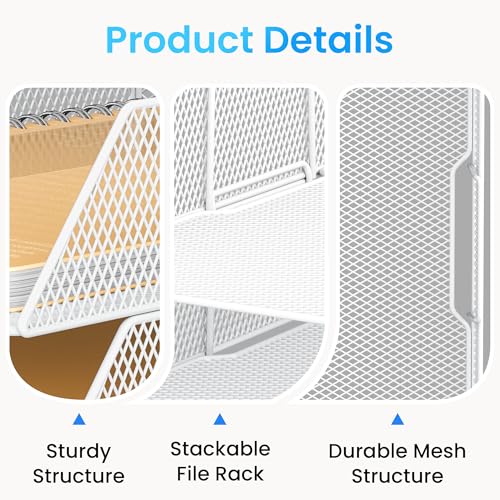 VITVITI 5 Tier Stackable Tray for Office, Desk Paper Organizer, File Trays, Office Desk Accessories with Pen Holder - White