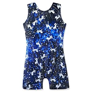Kidsparadisy Girls Leotards for Gymnastics Unicorn Mermaid Rainbow Sparkle Ballet Biketard (N-black unicorn,9-153 Years)