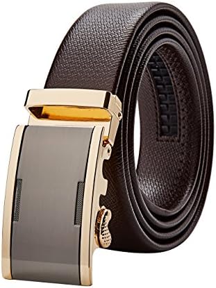 Men's Genuine Leather Dress Ratchet Belt Automatic Sliding Buckle ( Brown,Black) (Brown-07)