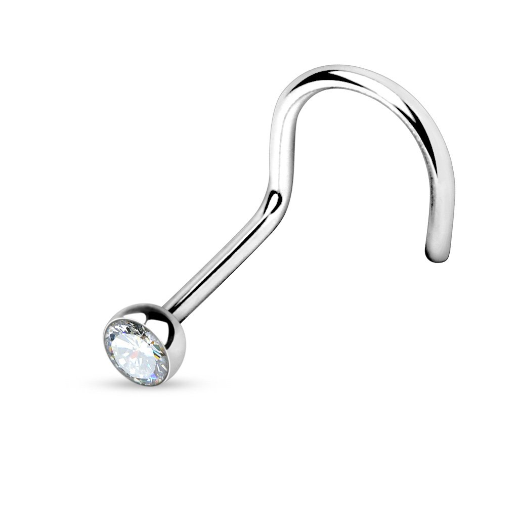 PiercedOff 316L Surgical Steel Nose screw with Clear CZ Gem - Thickness 18GA (1mm) / Length 6mm / Gem Size 2mm