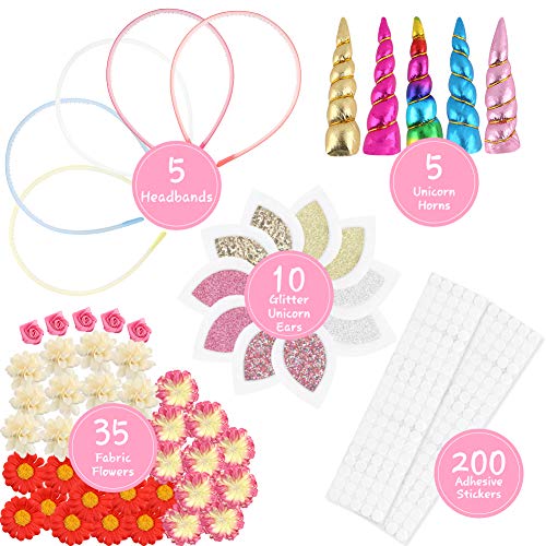 Koogel 255 Pcs Unicorn Headband DIY Kit, Unicorn Headband DIY Unicorn Craft Kids Craft Headbands Crafts Making Kits Gift for Birthdays Parent Child Activities Christmas