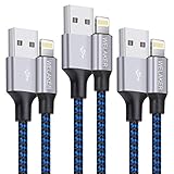 WELAKER Phone Charger, 3 Packs 6Feet Nylon Braided USB Lightning Cable Charger Compatible iPhone/iPad Mini iPod (Blue)