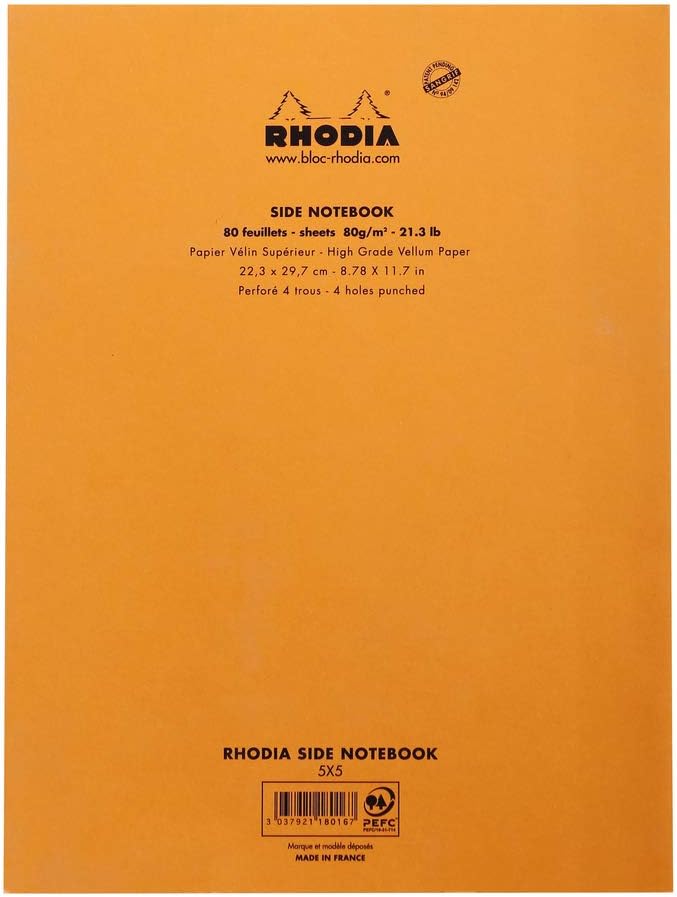 RHODIA 118016C, Orange Side Stapled Notepad, A4, Small Squares, 80 Detachable Sheets 4 Hole Punched, 80G Clairefontaine Paper - Image 4
