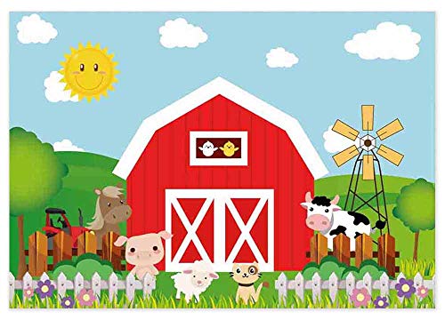 Allenjoy 7x5ft Cartoon Farm Animals Photography Backdrop Red Barn