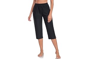 Colloyes Women's 18'' High Waisted Swim Capris Pants Quick Dry Beach Pants Athletic Long Board Shorts with Pockets