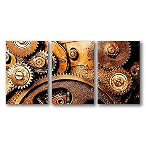 3 Piece Canvas Wall Art for Living Room Bedroom Home Artwork Mechanical Gear Paintings Ready to Hang - 16"x24" x 3 Panels