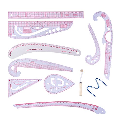 NBEADS 10 Stlye Plastic Fashion Metric Ruler Set French Curve Pattern Grading Rulers Tailor Sewing Drawing Tool Set for DIY Clothing