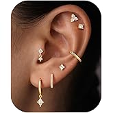 Turandoss Gold Hoop Earrings for Women Trendy - Dainty 14K Gold Plated Hypoallergenic Dangle Huggie CZ Earring Stacks Personalized Cartilage Hoop Earring Sets for Multiple Piercing Earrings for Women