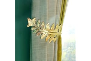 SUQ I OME 1 Pair European Big Leaf Curtain Tiebacks Novelty Fashion Curtain Hook U Shape Wall Hook Simple Modern Curtain Holdbacks, Golden