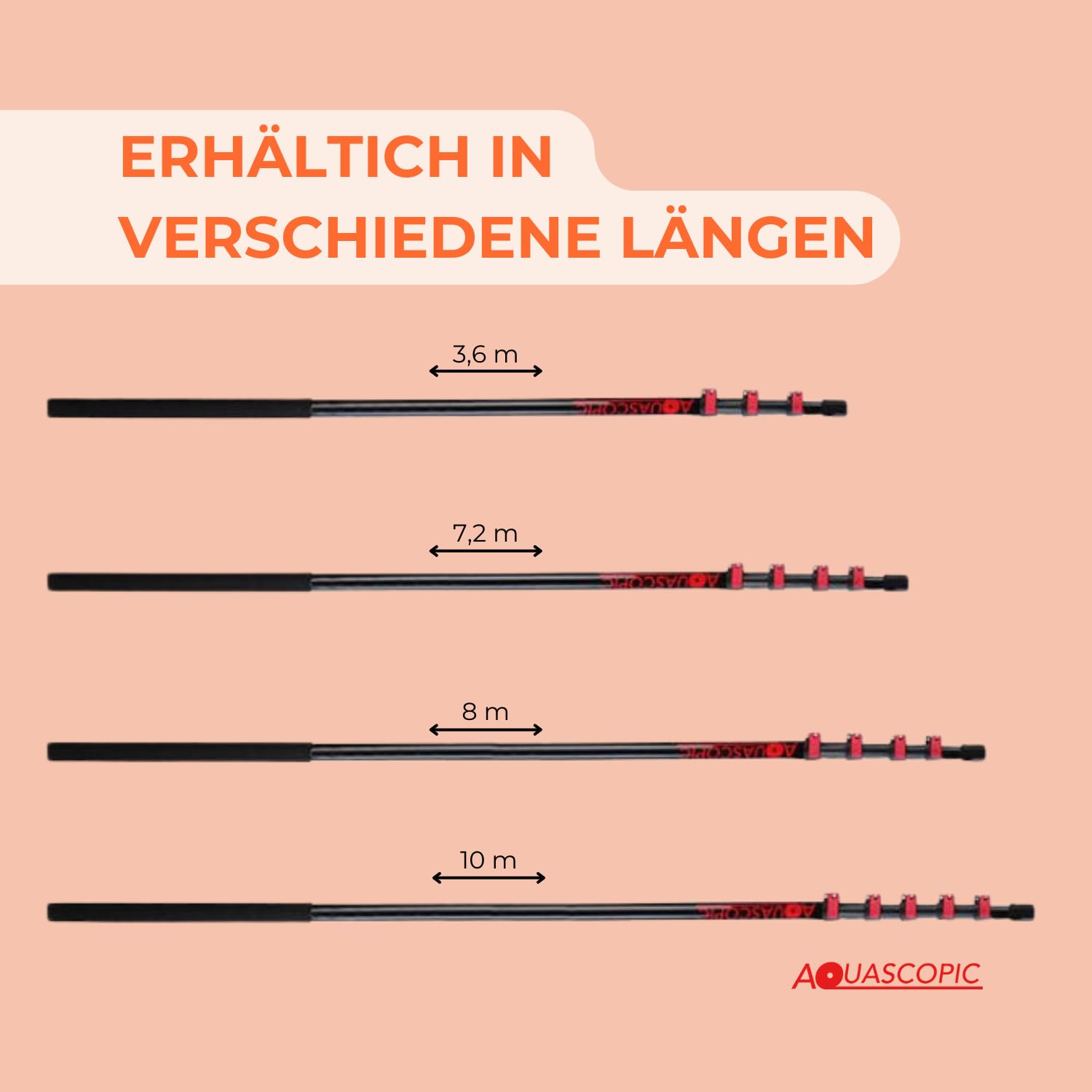 Aquascopic Teleskopstange mit interner Wasserspender und Bürste mit 5 Flächen – Fensterputzer längenverstellbar – Bis zu 3.6m – Fensterreiniger für Sonnenkollektoren - Interner Wasserschlauch 8