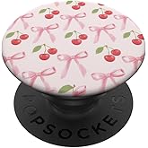 Cherry Pink Bow Coquette Pattern Cute Aesthetic Girly PopSockets Adhesive PopGrip