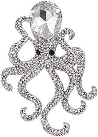 eGlomart Silver-tone Fashion Jewelry Clear Austrian Crystal Octopus Brooch Pin Pendant