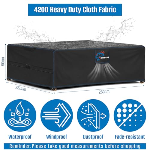 SIRUITON 250x250x90cm Garden Furniture Covers with Air Vent, Waterproof Windproof,Heavy Duty RipProof 520D Oxford Fabric Large Patio Set Cover, Outdoor Table Cover, Square/Rectangular Black