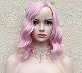 Short Pink Curly Bob Wig Pastel wig Short Bob wig with Fringe14