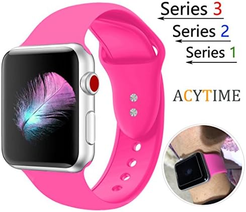 For Apple Watch Band, ACYTIME Durable Soft Silicone Replacement iWatch Band Sport Style Wrist Strap for Apple Watch Band 42mm Series 3 Series 2 Series 1 Sport, Edition (Barbie Pink, 42mm S/M)