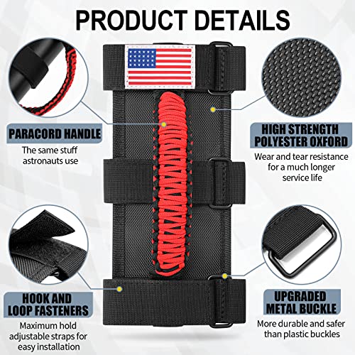 Moveland Grab Handles For Jeep Wrangler - Upgrade Metal Buckle Paracord Grip Handle Roll Bar Grab Handles For Jeep Wrangler Jl Jk Tj Yj Jeep Gladiator Accessories 2pack
