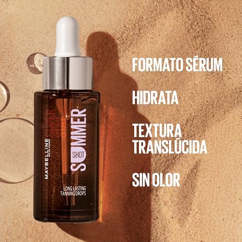 Gotas de bronzeamento New York Superstay Summer Shot, bronzeado construível, durabilidade de 96 horas, resultado natural e uniforme