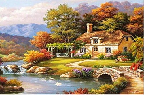 Queenlink Full Pasted DIY Square Diamond Embroidery Paintings Rhinestone Cross Stitch Lakeside Life
