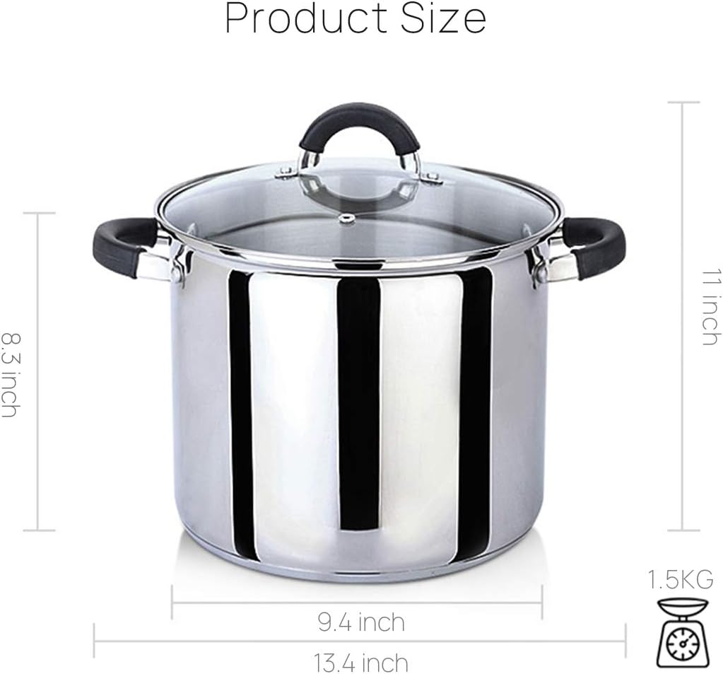 MAXCOOK Stainless Steel Stock Pot, 7.5 Quart Polished Heavy Cooking Pot with Lid, Good for Soup, Lobster, Stews.: Kitchen & Dining
