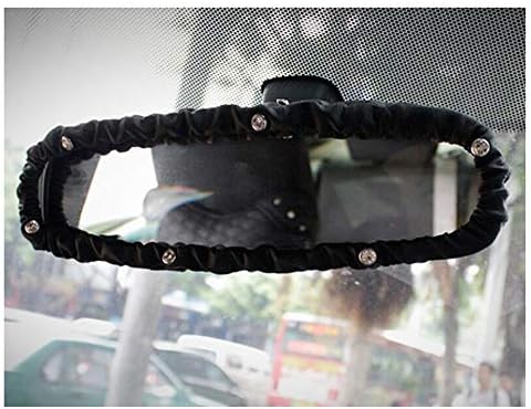 Leather Car Stretchy Rearview Mirror Cover with Crystal Decor for Women