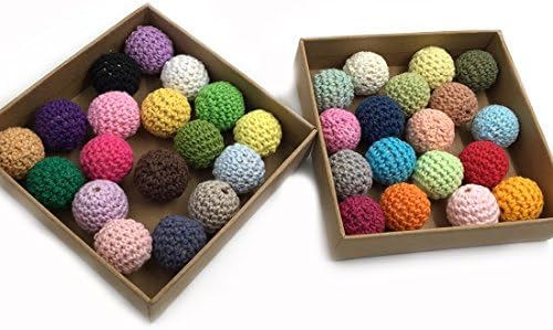 Amyster 108pcs Baby Teether DIY Rainbow Teething Wood Beads Crochet Colour Mix Ball Knit 14mm(0.55inch) For Baby Teething Necklace Decoration Inside Hot Wooden Teething Crochet Beads (108pcs)