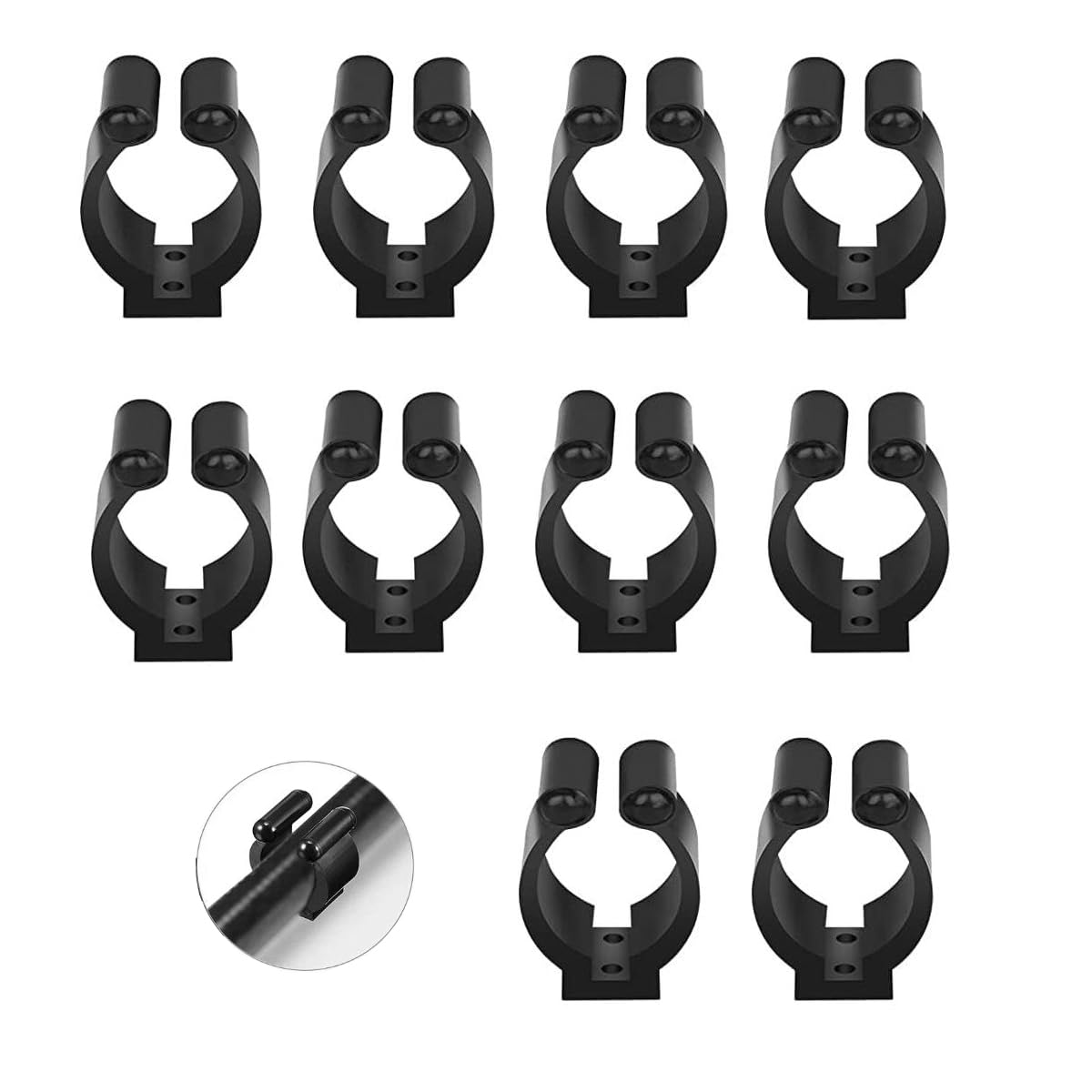 SamHeng 10pcs Multi-Functional Fishing Rod & Billiards Cue Holder Clips, Black, 17x14mm/24x21mm, Plastic, Wall Mount, Easy to Use & Install, For Fishing & Indoor Games