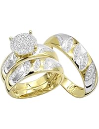 10K Rose, White or Yellow Gold Engagement Rings and Wedding Band Set His Hers Trio Set 0.4ctw by Luxurman