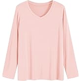 Latuza Women's Viscose Long Sleeve Sleep T-Shirt V Neck Pajama Top S-3X