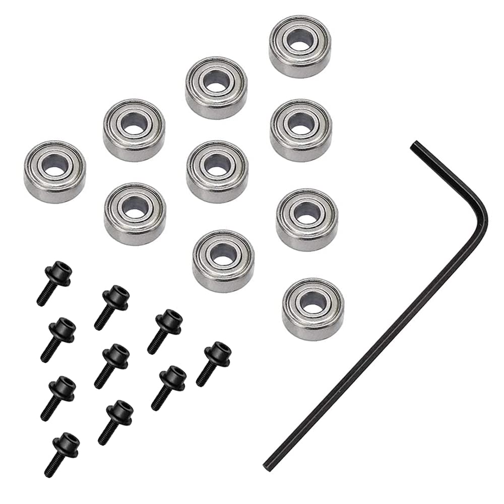 Mesee 10 Pieces Router Bits Top Mounted Bearings Guide, Ball Bearing Replacement Kit for Woodworking Milling Cutter Repair Accessory - Inner Dia. 3/16'', Overall Dia. 1/2''
