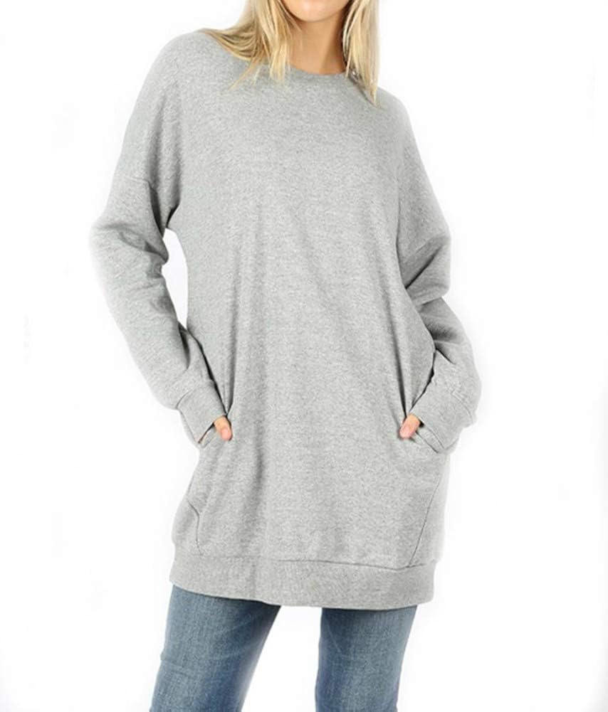 Round Neck Tunic Length Sweatshirt with 