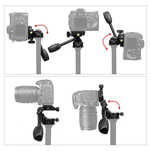 D&F Aluminum Tripod Pan Head with 360 ° Smooth Rotation Hydraulic Damping Three-Dimensional Tilt Head and Quick Release Plate for Tripod, Monopod, Slider, DSLR Camera, Camcorder - Thumbnail 4