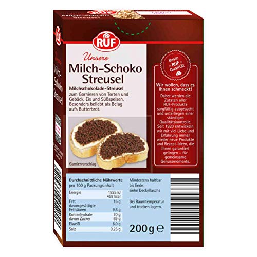 RUF Milch Schoko-Streusel, Schokoladen-Dekorfür bunte Plätzchen, Kuchen, Muffins, Pudding und Eis oder als Streusel auf Brot, glutenfrei, 1 x 200g – Bild 4