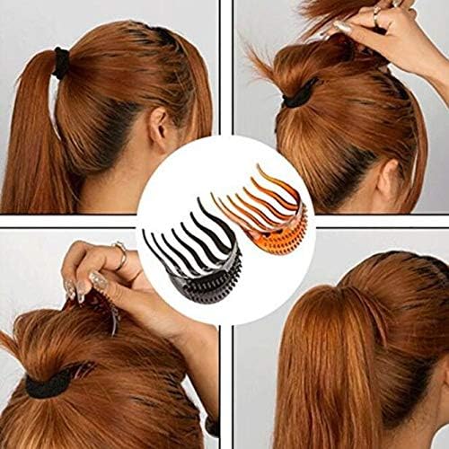 2PCS Multifunction Plastic Hair Insert Comb Hair Donut Ponytail Pads Hair Bump it UP Maker Braid Hairstyle Styling Beauty Tool Hair Styling Accessories For Women Lady Girls Black+Coffee - Image 4
