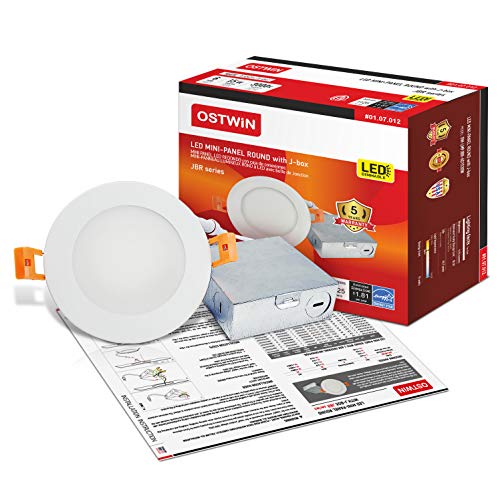 OSTWIN 6 inch LED Recessed PROFILE SLIM ROUND PANEL Light with Junction Box, Dimmable, 15W (110 Watt Replacement), 3000K (Warm White), 1125 Lumens, No Can Needed (12 Pack), ETL and Energy Star Listed - Thumbnail 7