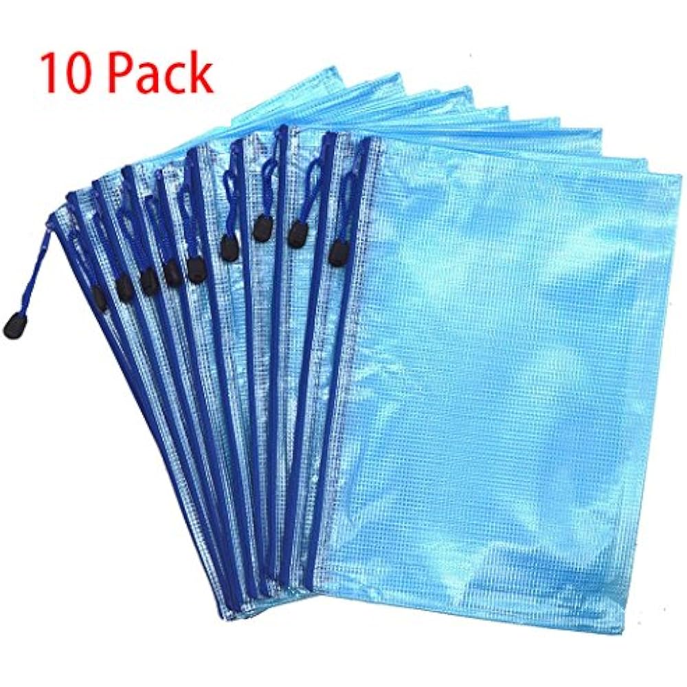 10PCS Mesh Zipper Bag Travel Pouch Office Document Cash Coin Stationery