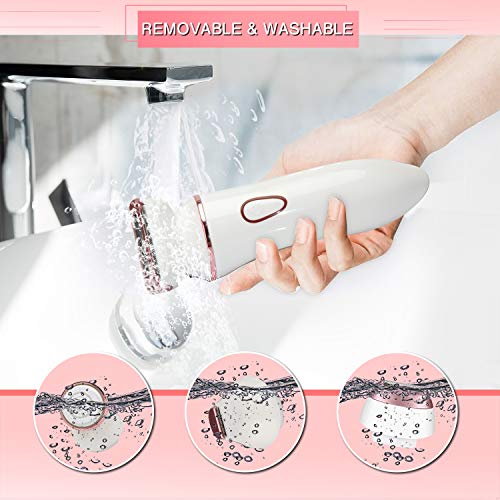 KUYANG 4 IN 1 Lady Electric Shaver Set, USB Rechargeable Epilator for Women with 3 Different Razor Head, 1 Facial Cleaning Brush, Waterproof Hair Removal for Women, Body, Leg, Bikini