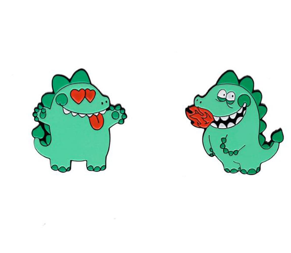 2Pcs Green Dinosaur Enamel Pin Badge Cute Animal Brooch Dinosaur Lovers Gift Cartoon Lapel Pins Lovers Pin Set Accessories Clothes Bag