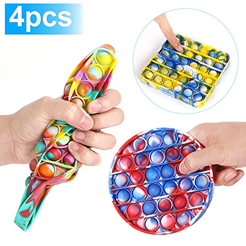 UNIZLIJM 4 Pcs Push pop Bubble Fidget Sensory Toy, Bubble Tie Dye Fidgets Toys for Anxiety, Silicone Squeeze Sensory Toys, Stress Relief and Anti-Anxiety Toy for Kids, Adults, Gifts (Multicolor, 4PC)