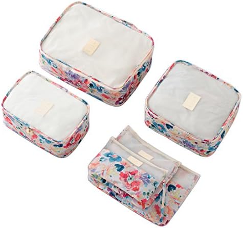 LLFSD Pacling Cubes - 6 Set Travel Luggage Packing Organizers - With Shoe Bag (Pink)
